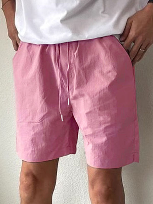 Mens Solid Drawstring Waist Casual Shorts SKUK58123