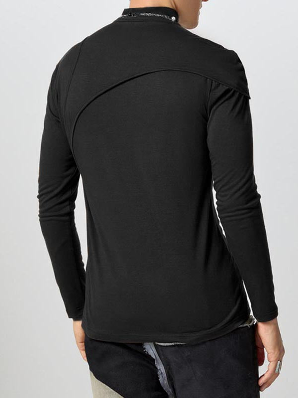 Mens Hollow-Out 3D Zipper Long-Sleeve T-Shirt SKUK83117