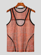 Mens Snake Pattern Cutout Mesh Sleeveless Vest SKUK11281