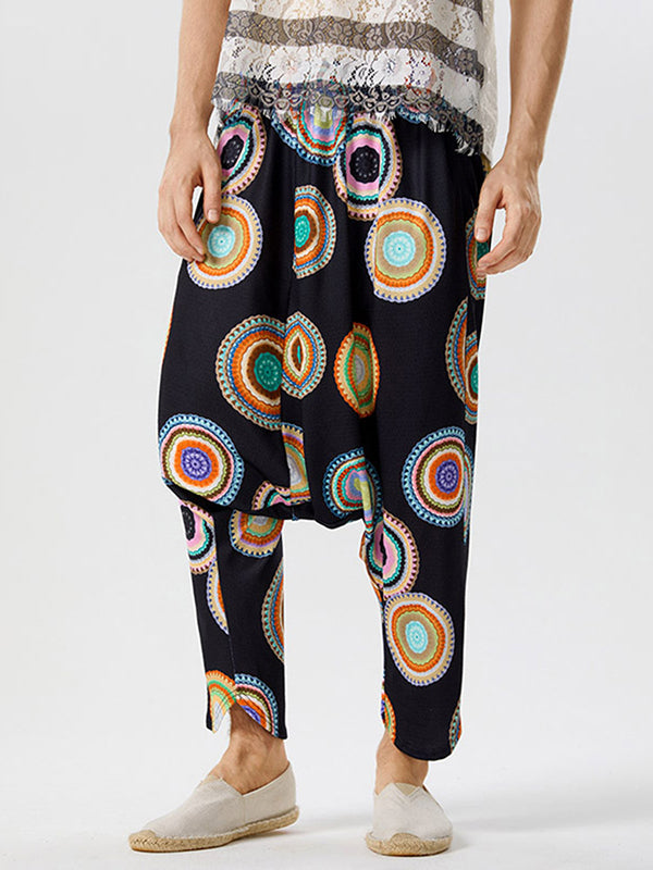 Mens Ethnic Print Drop Crotch Harem Pants SKUK09782