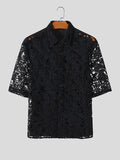 Mens Flower Lace See Through Short Sleeve Shirt SKUK61535