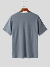 Mens Solid Ruffles Neckline Short Sleeve T-Shirt SKUK51009