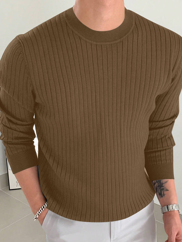 Mens Solid Rib-Knit Long Sleeve T-Shirt SKUK35610