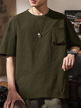 Mens Casual Crinkle Cotton Short Sleeve T-Shirt SKUK72831