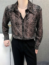 Mens Sheer Leopard Print Long Sleeve Shirt SKUK68194