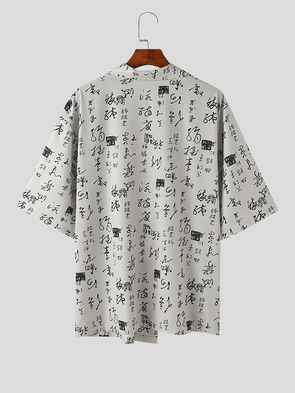 Mens Chinese Character Print Half Sleeve Shirt SKUK69245