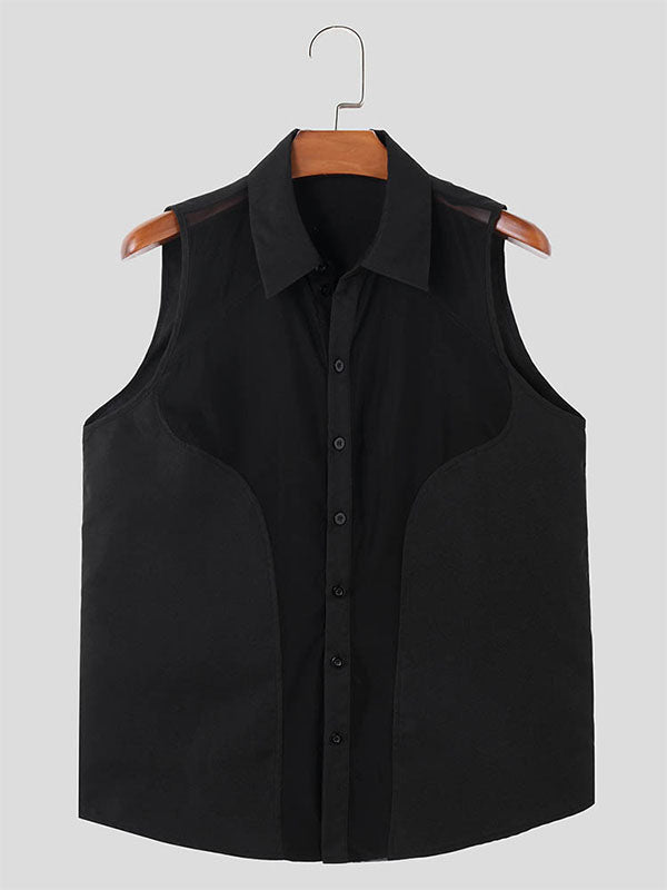 Mens Sexy Mesh Panel Fitted Sleeveless Shirt SKUK69960