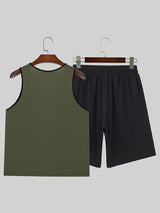 Mens Solid Tank Casual Two Pieces Outfits SKUK51707