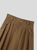 Mens Solid Pleated Metal Button Casual Skirt SKUK29388