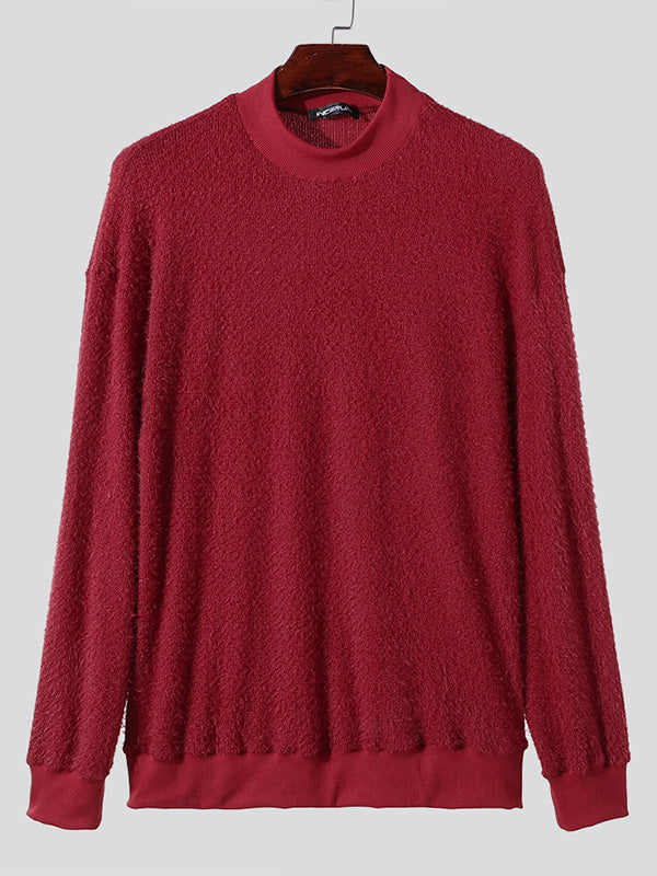 Mens Minimalist Solid Color Textured Pullover Sweater SKUK75065