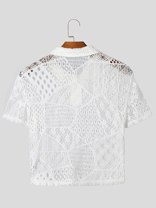 Mens Lace See Through Short Sleeve Crop Tops SKUK58191