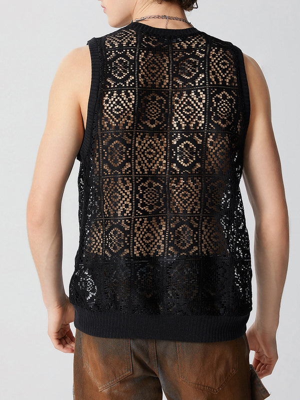 Mens Windowpane Pattern See Through Sleeveless Vest SKUK54942