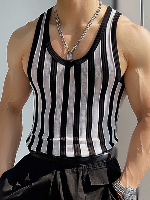 Mens Casual Striped Slightly Sheer Knit Tank SKUK70408