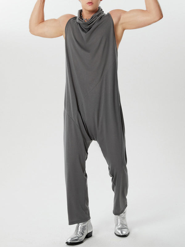 Mens Solid Cowl Neck Sleeveless Jumpsuit SKUK55976