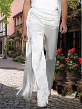 Mens Solid Color Tassel Satin Long Pant SKUK91787