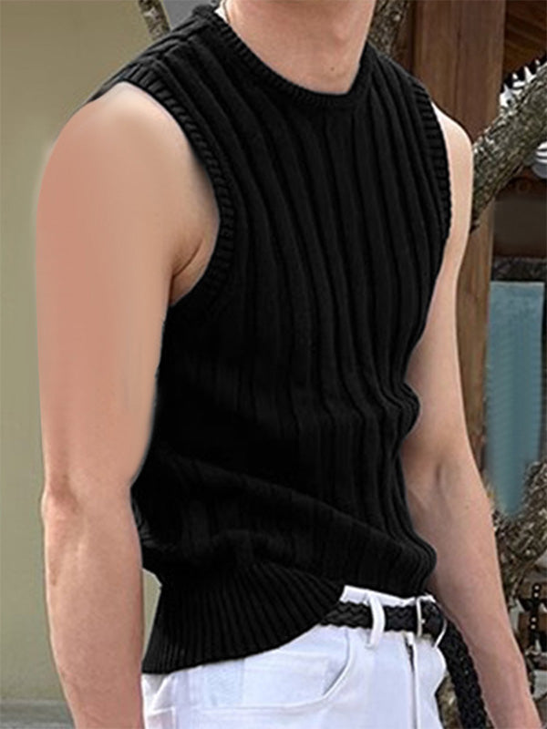 Mens Knit Textured Crew Neck Sleeveless Vest SKUK61140