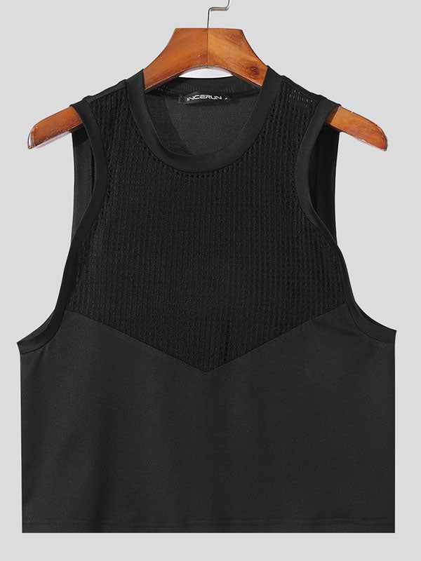 Mens Mesh patchwork Crew Neck Sleeveless Tank SKUK69204