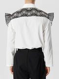 Mens Jacquard Ruffle Lace Patchwork Lapel Shirt SKUK35584