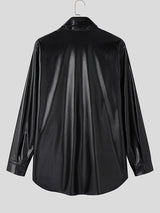 Mens Faux Leather Long Sleeve Shirt SKUK81539