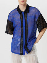 Mens Hollow Out Knit Short Sleeve Shirt SKUK62900