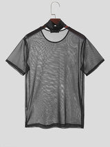 Mens Sheer Striped Turtleneck Short Sleeve T-Shirt SKUK63275