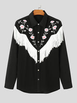 Mens Fringe Patchwork Embroidered Long-Sleeve Shirt SKUK85346