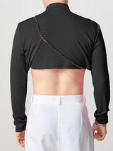 Mens Drawstring Tie Cropped Long-Sleeve T-Shirt SKUK85355