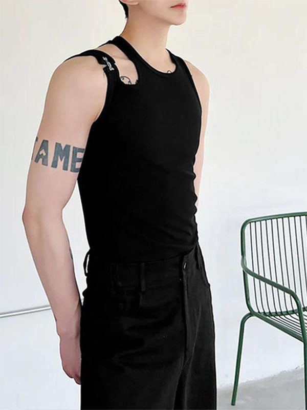 Mens Metal Buckle Cutout Design Sleeveless Tank SKUK72682