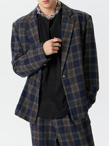 Mens Plaid Lapel Single Breasted Casual Blazer SKUK41860