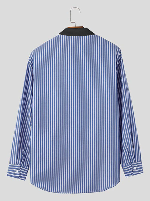 Mens Striped Knit Patchwork Long-Sleeve Shirt SKUK79187