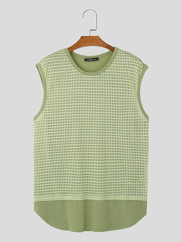 Mens Mesh Patchwork Crew Neck Sleeveless Vest SKUK62627