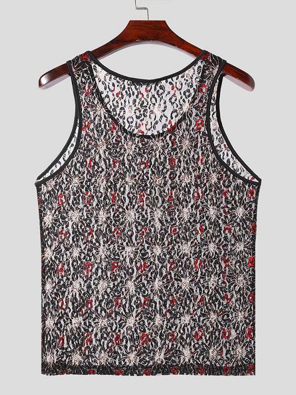 Mens Lace See Through U-Neck Sleeveless Vest SKUK56348