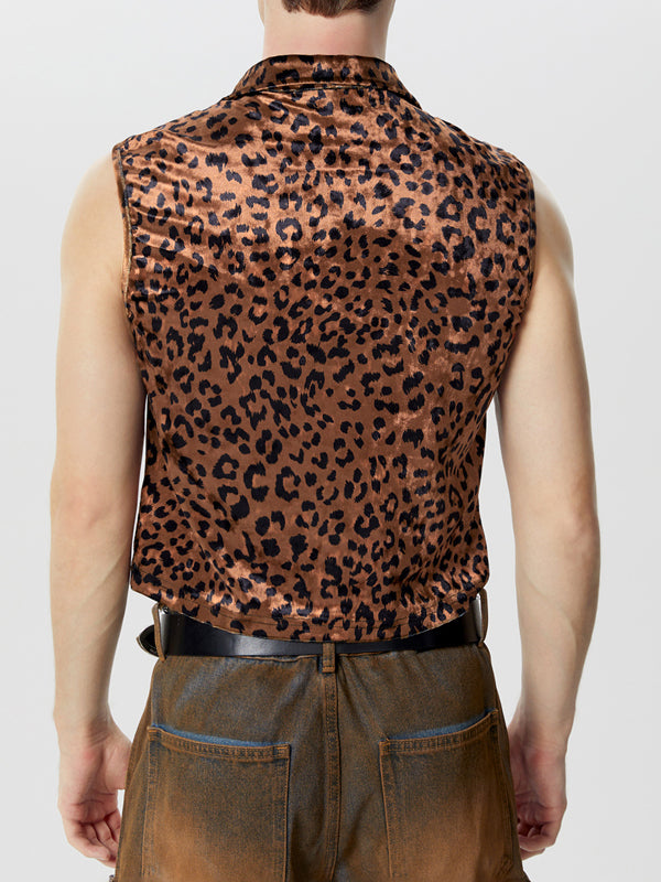 Mens Leopard Print Straps Sleeveless Crop Tops SKUK58193