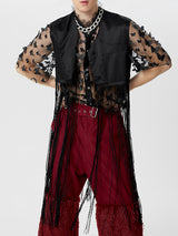 Mens Solid Color Patchwork Long Fringe Sleeveless Waistcoat SKUK58199