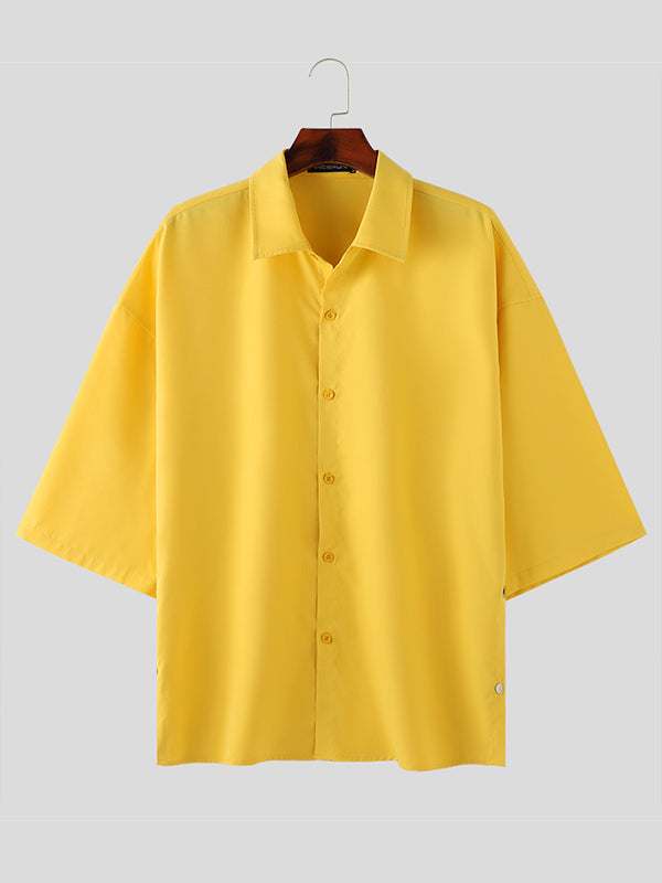 Mens Solid Color Draped 3/4 Sleeve Shirt SKUK65709