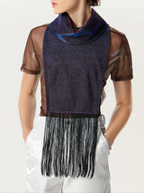 Mens Glitter Fringe Patchwork High Neck Vest SKUK48098