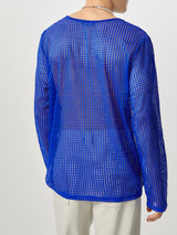 Mens Mesh Hollow-Out Sheer Long-Sleeve T-Shirt SKUK81203