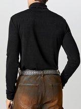 Mens Metal Buckle Design High-Neck Sweater SKUK78585