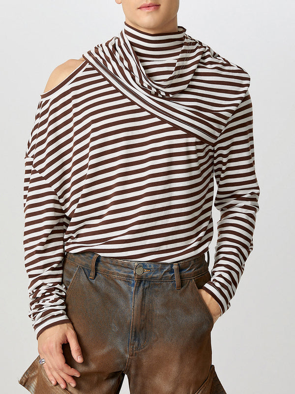 Mens Hollow-Out Striped Long-Sleeve T-Shirt SKUK85766