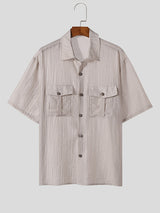 Mens Textured Lapel Collar Short Sleeve Shirt SKUK61613