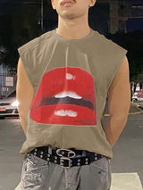 Mens Lips Print Sleeveless Tank SKUK91798