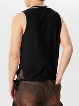 Mens Solid Cutout Waist Rope Sleeveless Vest SKUK45274