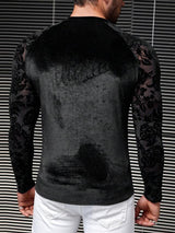 Mens Floral Mesh Velvet Patchwork T-Shirt SKUK40467