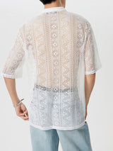 Men's Sexy Hollow Lace Loose Shirts SKUH98947