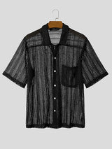 Mens Striped Lace Sheer Short Sleeve Shirt SKUK66917