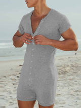 Mens Solid Button Front Short Sleeve Bodysuit SKUK55084