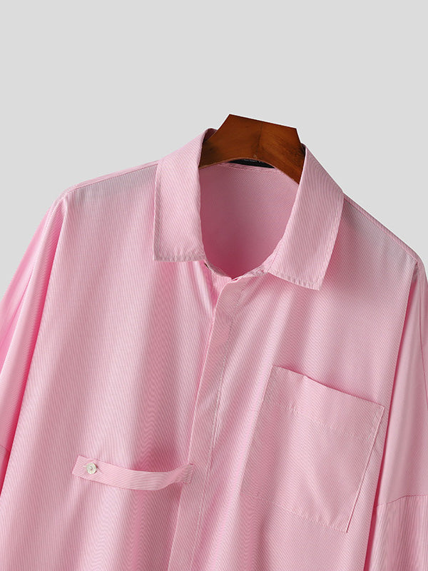 Mens Solid Pleated Casual Long Sleeve Shirt SKUK52995