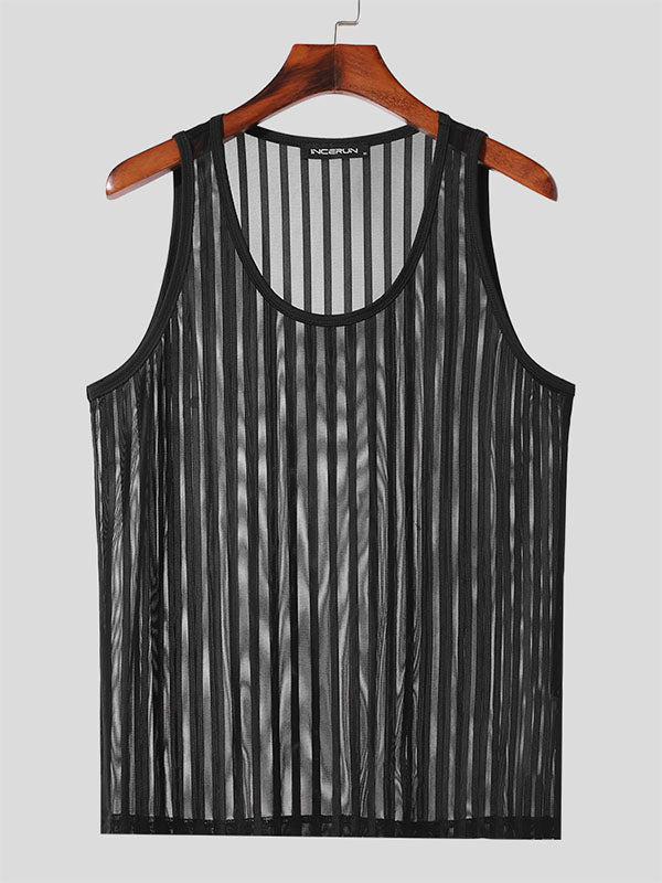 Mens Striped Mesh See Through Sleeveless Vest SKUK35601