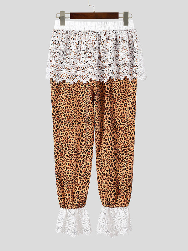 Mens Lace Panel Leopard Print Pant SKUK92839