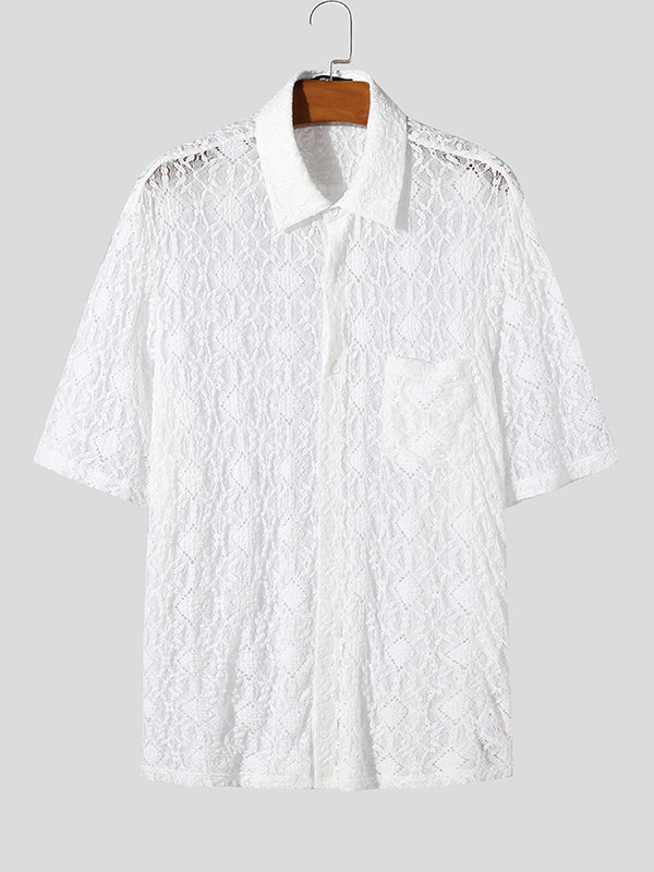 Mens Lace Textured See Through Short Sleeve Shirt SKUK58204